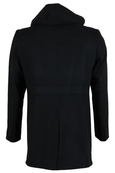 Erkek Kapşonlu Büyük Beden Siyah Kaşe Kaban RAR01270 - 7