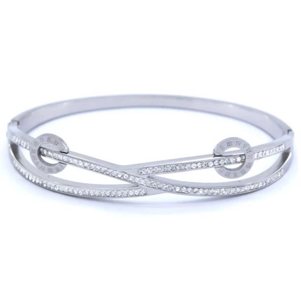 BZ 316L Çelik Zirkon Taşlı Şık Kadın Spor Kelepçe BLZ-428 - 3