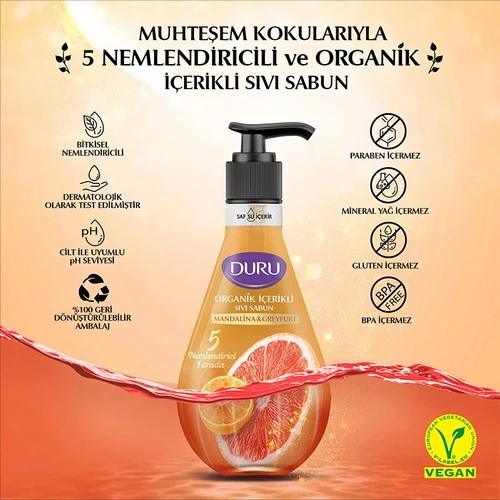 Duru Organik Içerikli Mandalina & Greyfurt Sıvı Sabun 500Ml