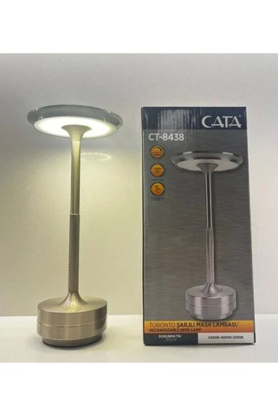 Cata Şarjlı Ledli Toronto Masa Lambası Krom 3 Renk Işık Abajur