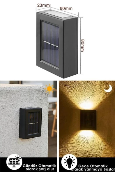 Periboia 1 Adet Solar Çift Taraflı Duvar Lambası Güneş Enerjili Aydınlatma Dekorasyon Aplik Işık - 4