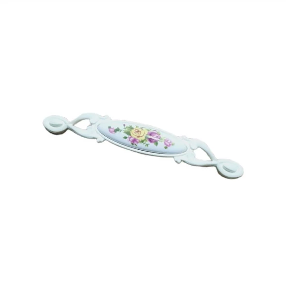Miray 128 mm Metal beyaz Kasa Beyaz SARI GÜL Desenli  / 5 ADET