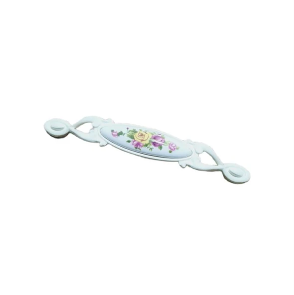 Miray 128 mm Metal beyaz Kasa Beyaz SARI GÜL Desenli  / 5 ADET
