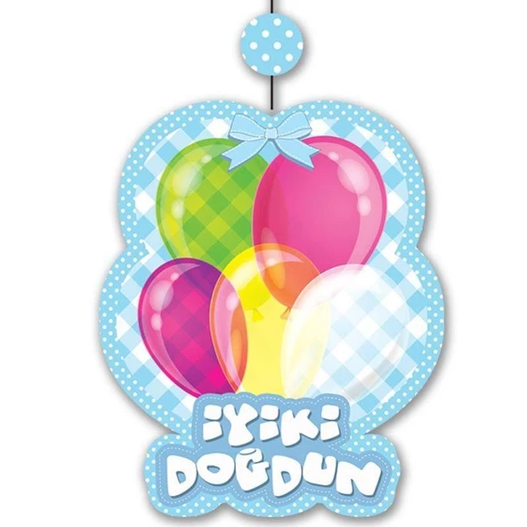 İyiki Doğdun Yazılı Asmalı İp Süs Mavi Renk 3 lü Set 12x45 cm - 2