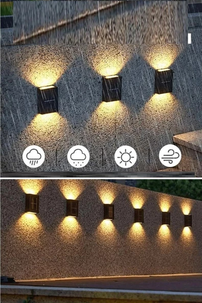 Periboia 1 Adet Solar Çift Taraflı Duvar Lambası Güneş Enerjili Aydınlatma Dekorasyon Aplik Işık - 3