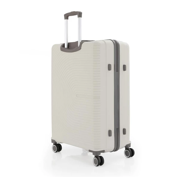 MÇS 3lü Set Kırılmaz Silikon Seyahat Valizi Bavulu V374 Kemik/Gri - Resim 4