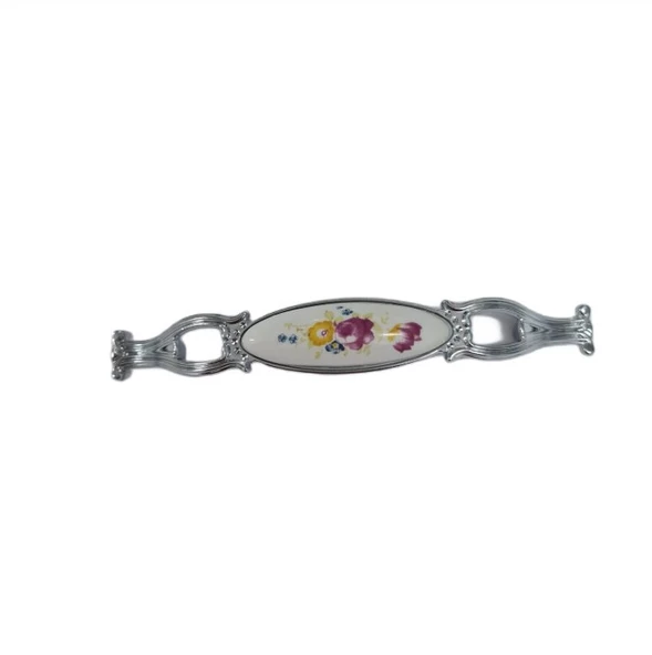 ZÜMRE 128 mm Metal KROM Kasa Beyaz  ÇİÇEK Desenli  / 5 ADET - 3