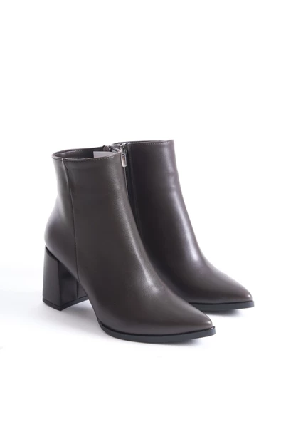 Kairobi Acı Kahve Rengi Kalın Topuk Sivri Burun Kadın Bot - Resim 2