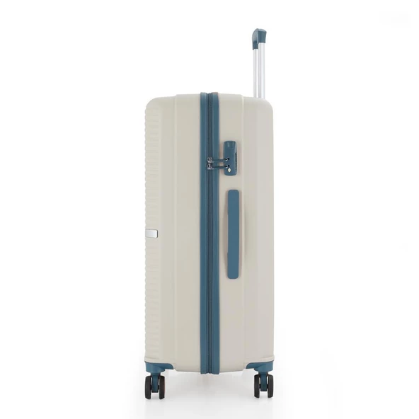 MÇS 3lü Set Kırılmaz Silikon Seyahat Valizi Bavulu V374 Kemik/Sky Blue - 3