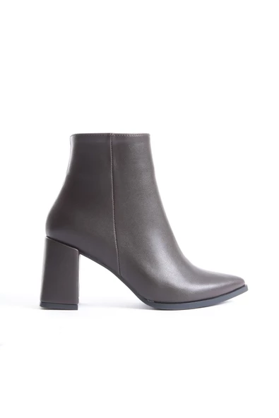 Kairobi Acı Kahve Rengi Kalın Topuk Sivri Burun Kadın Bot - Resim 4