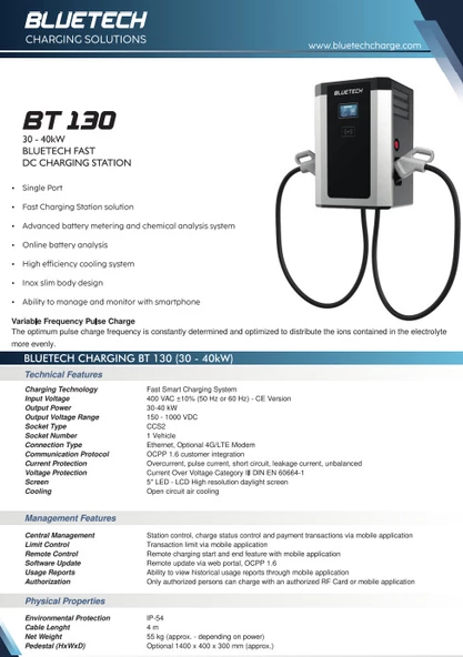 Bluetech BT 130 30 Kw DC Kablolu Şarj Istasyonu - 3