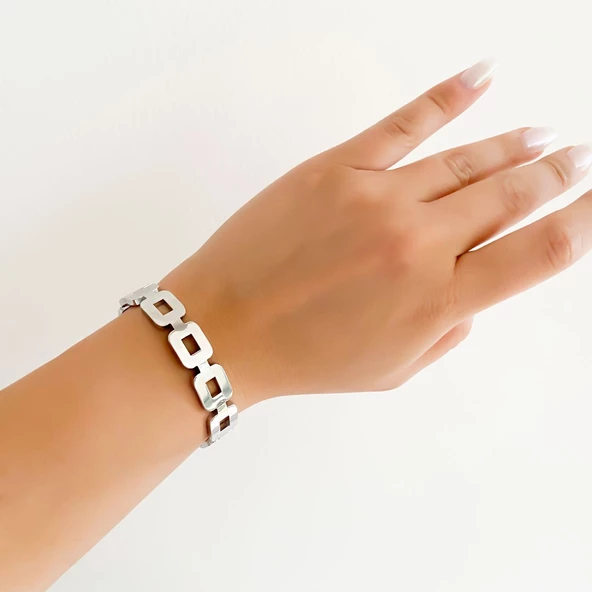 BZ 316L Çelik Kare Model Kadın Spor Kelepçe BLZ-355 - 2