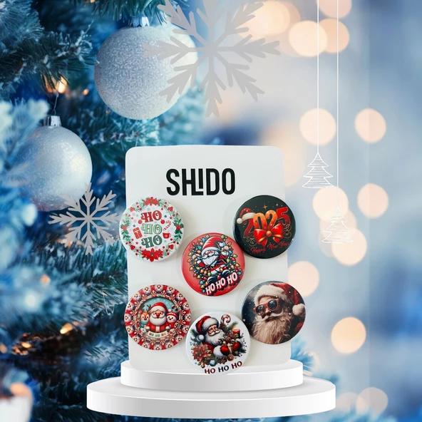 Rozet,6 adet yeni yıl temalı rozet,yılbaşı rozetleri