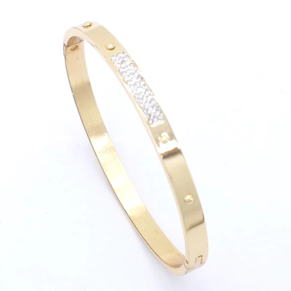 BZ Altın Kaplama Zirkon Taşlı Spor Kelepçe BLZ-324 - 3