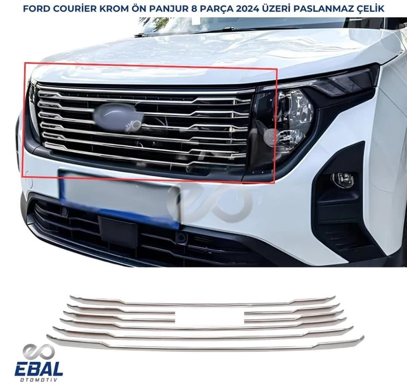 Ford Tourneo Courier Krom Ön Panjur 8 Parça 2024 Üzeri Paslanmaz Çelik ürün görseli