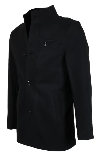 Erkek Hakim Yaka Reguler Fit Siyah Kaşe Kaban RAR01269 - 3