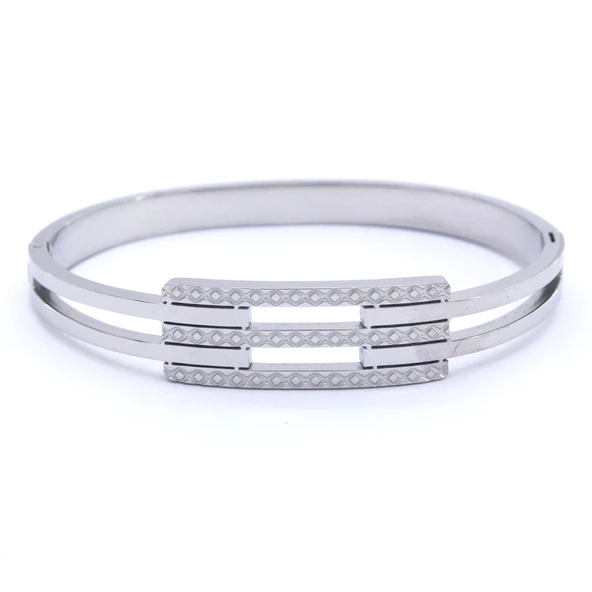 BZ 316L Çelik Kadın 2 Kollu Lazer İşlemeli Kaburga Kelepçe BLZ-336 - 3