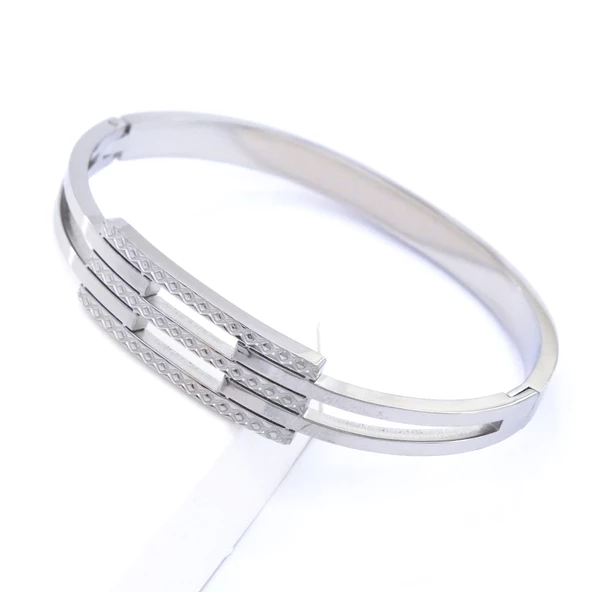 BZ 316L Çelik Kadın 2 Kollu Lazer İşlemeli Kaburga Kelepçe BLZ-336 - 4