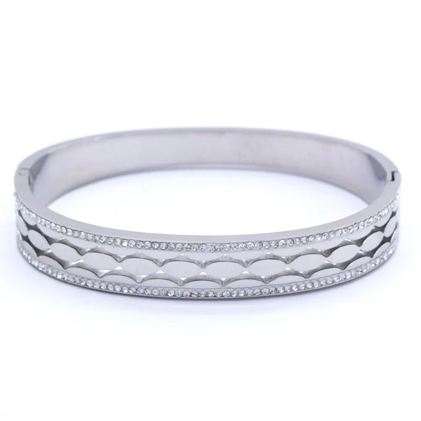 BZ 316L Çelik Zirkon Taşlı Kalın Kadın Spor Kelepçe BLZ-340 - 4