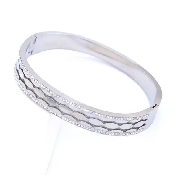 BZ 316L Çelik Zirkon Taşlı Kalın  Kadın Spor Kelepçe BLZ-340 - 3