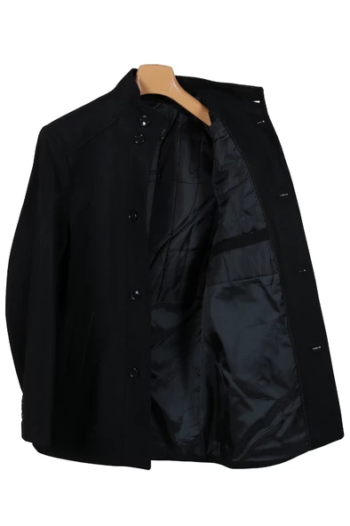 Erkek Hakim Yaka Reguler Fit Siyah Kaşe Kaban RAR01269 - 6