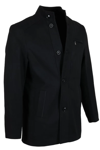 Erkek Hakim Yaka Reguler Fit Siyah Kaşe Kaban RAR01269 - 2