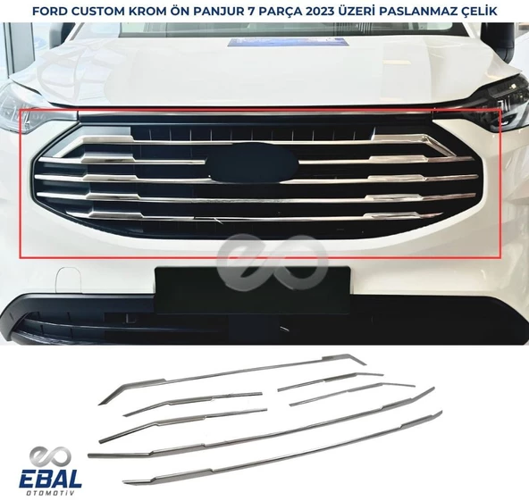 Ford Transit Custom Krom Ön Panjur 7 Parça 2023 Üzeri Paslanmaz Çelik ürün görseli 1