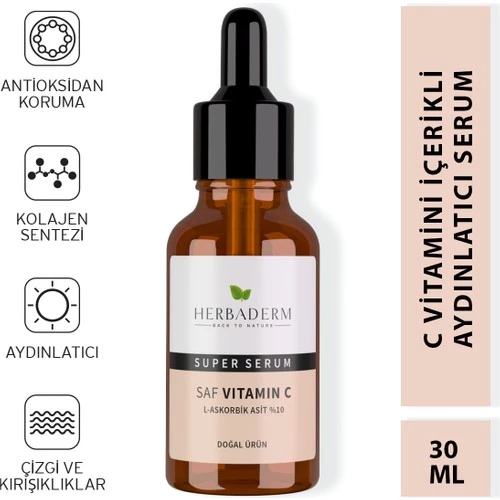 Herbaderm Süper Serum (Saf Vitamin C  L-Askorbik Asit %10) Aydınlatıcı 30 Ml