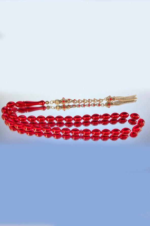 Çift Renkli  Yeşil Sarı Sürmeli Kehribar Tesbih Metal Püsküllü Misbah Misbaha Rosary Zikr - 6