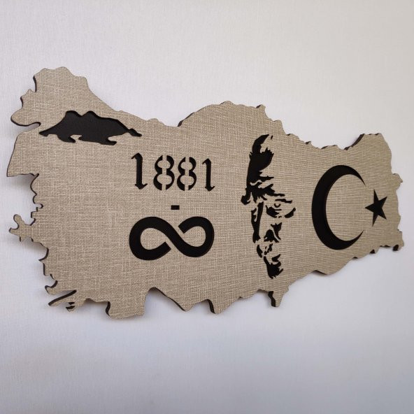 DEKORATİF MODERN TÜRKİYE HARİTASI ATATÜRK SİLÜETİ DUVAR PANOSU - 60x26cm - Dokulu Gri - 2