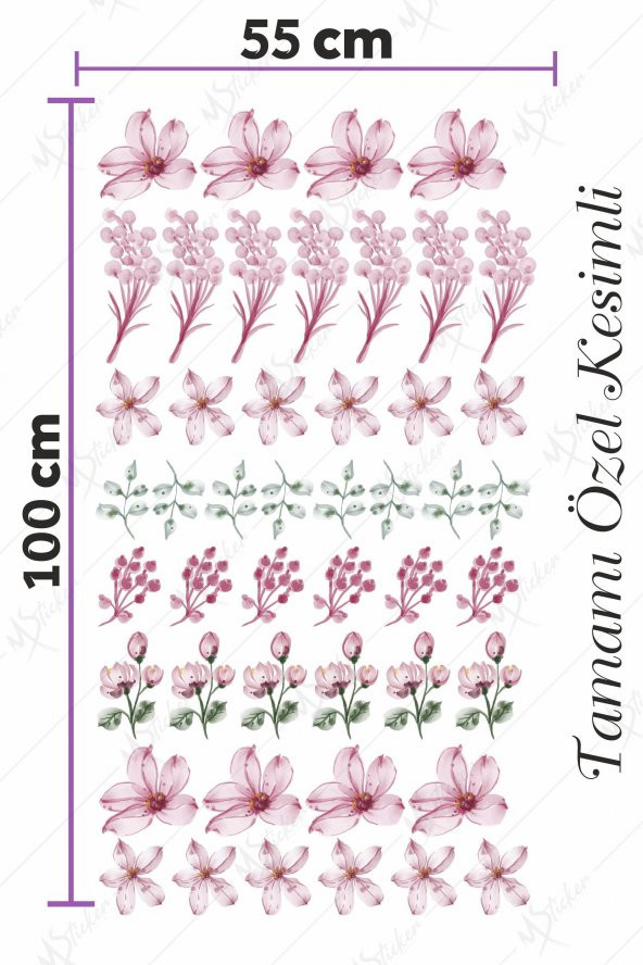 Özel Kesimli Soft Renkli Çiçekler Duvar Sticker - 2