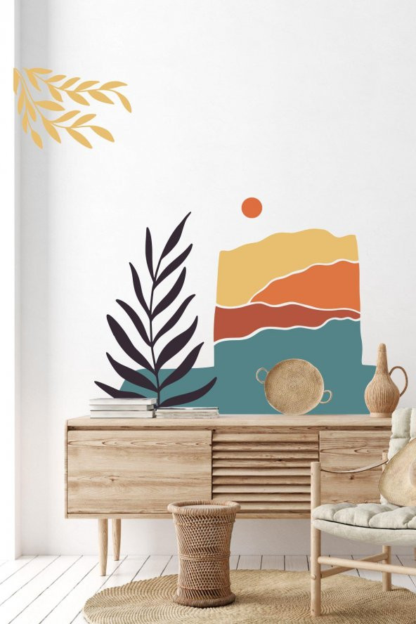 Bohem Tarzı Minimalist Deniz Dağlar Özel Tasarım Duvar Sticker - 1