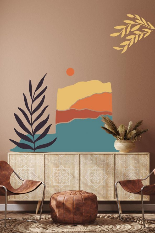 Bohem Tarzı Minimalist Deniz Dağlar Özel Tasarım Duvar Sticker - 2