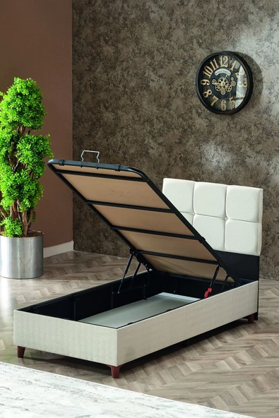 Evdemo Prestij Tek Kişilik Baza Başlık Set Krem 90x190 cm - 3