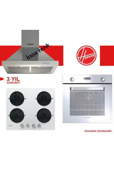 Hoover Beyaz & İnox 3'lü Ankastre Set (hch6mxtk-hvwm6mw-3051w)