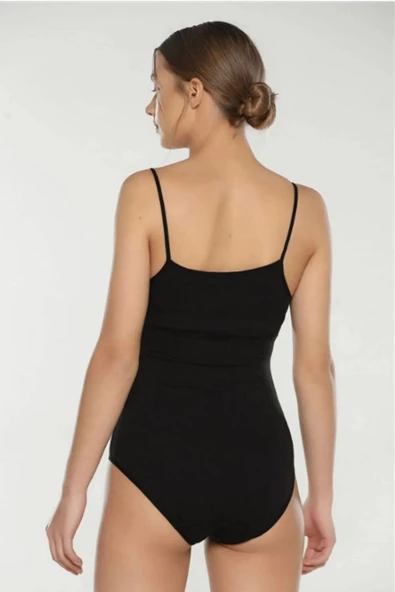 Kadın 2 Siyah 2 Beyaz 4'lü İp Askılı Likralı Alttan Çıtçıtlı Badi - Resim 5