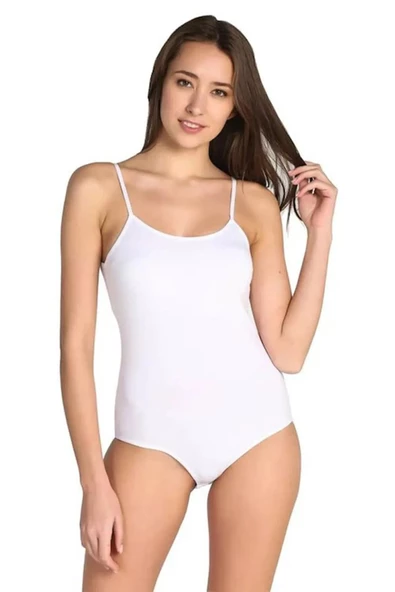 Kadın 2 Siyah 2 Beyaz 4'lü İp Askılı Likralı Alttan Çıtçıtlı Badi - Resim 2