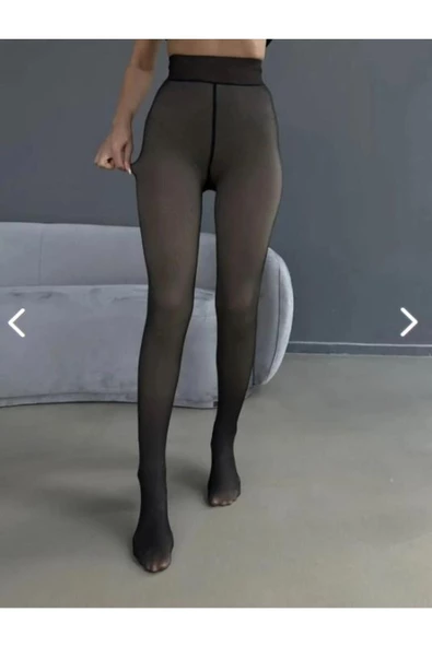 Thin Looking Içi Peluşlu Kışlık Termal Ten Görünümlü Siyah Peluş Tayt Külotlu Çorap 1311 - Resim 4
