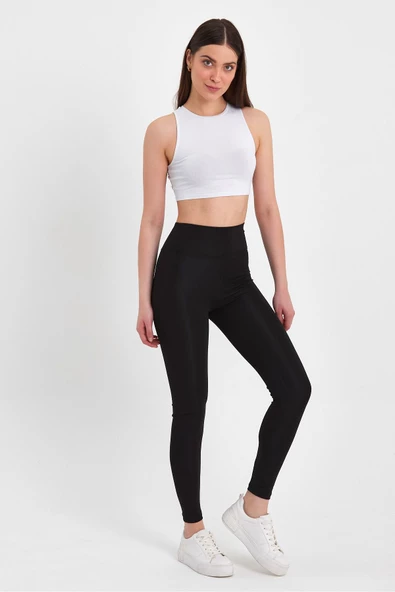 Kadın Yüksek Bel Şardonlu Toparlayıcı Sıkılastırıcı Polarlı Siyah Tayt - 7