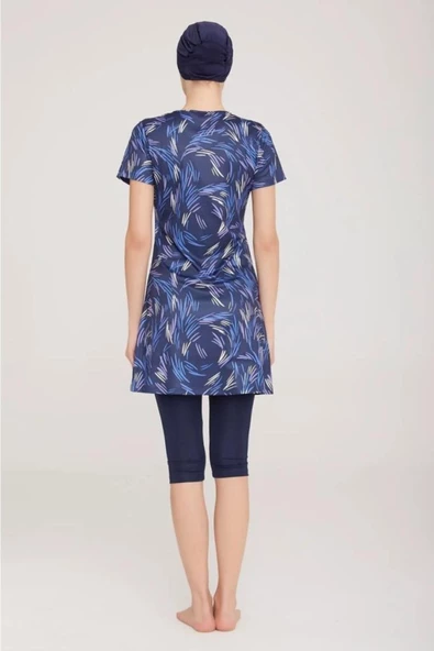 Kısa Kol Lycralı Dijital Desen Tesettür Havuz Mayo - 8