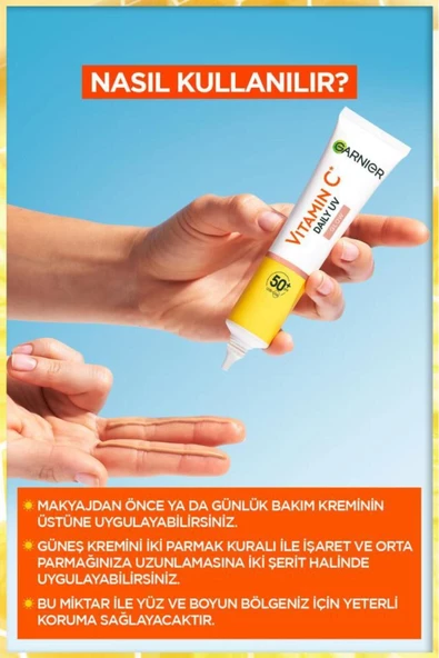 Garnier C Vitamini Parlak Günlük Güneş Koruyucu Fluid Yüz Kremi Işıltılı Doku SPF50+ 40 ml - Resim 2