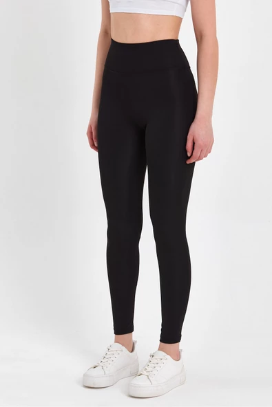 Kadın Yüksek Bel Şardonlu Toparlayıcı Sıkılastırıcı Polarlı Siyah Tayt - 4