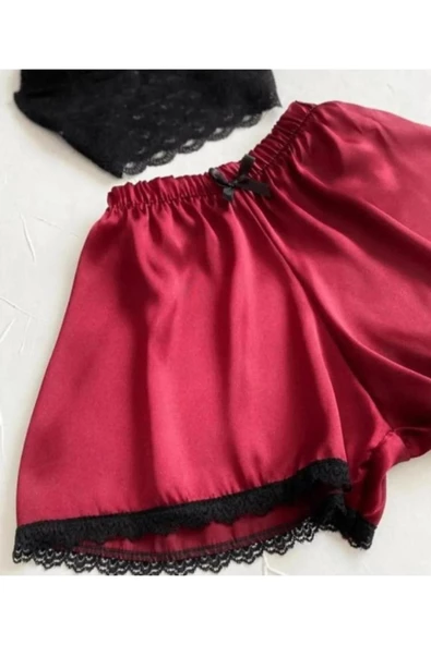 Saten Dantelli Şortlu Takım - Resim 3