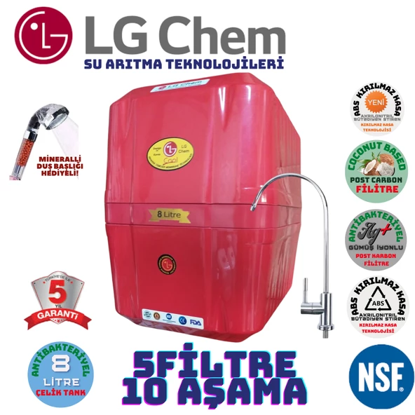 LG Chem COOL  KIRMIZI 8 LİTRE 5 FİLTRE 10 AŞAMA SU ARITMA CİHAZI - 1