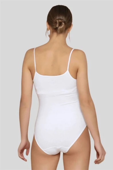 Kadın 2 Siyah 2 Beyaz 4'lü İp Askılı Likralı Alttan Çıtçıtlı Badi - Resim 3