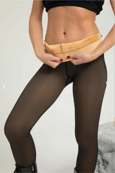 Thin Looking Içi Peluşlu Kışlık Termal Ten Görünümlü Siyah Peluş Tayt Külotlu Çorap 1311