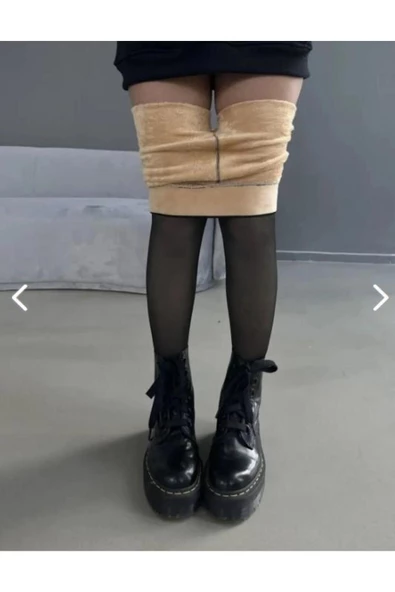 Thin Looking Içi Peluşlu Kışlık Termal Ten Görünümlü Siyah Peluş Tayt Külotlu Çorap 1311 - Resim 3