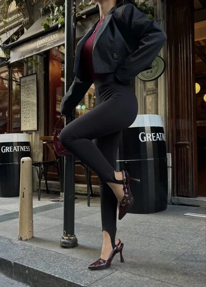 Toparlayıcı füzo tayt  Ayak Detaylı - Siyah - 4