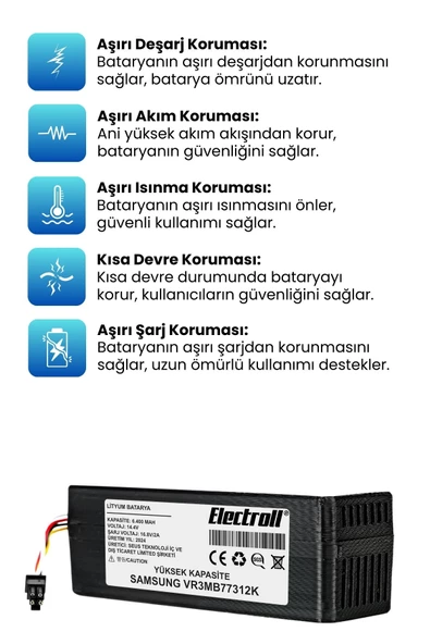 Samsung VR3MB77312K Robot Süpürge Bataryası 6400mah (YÜKSEK KAPASİTE) Robot Süpürge Pili - 3