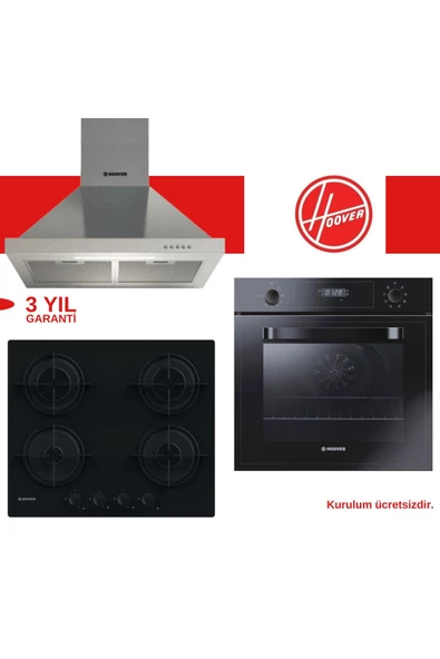 Hoover Siyah & İnox Piramit Ankastre Set (hch6mxtk-hvw6mbb-3051b)